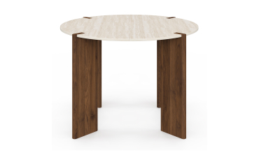 Table à manger ronde extensible Stessie effet noyer travertin Ø110-150cm
