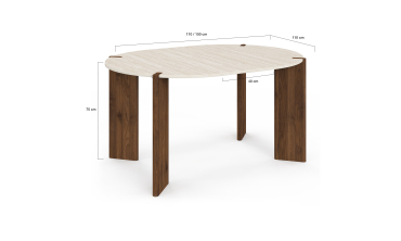 Table à manger ronde extensible Stessie effet noyer travertin Ø110-150cm