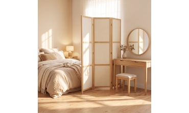Paravent intérieur bois teinté tissu beige