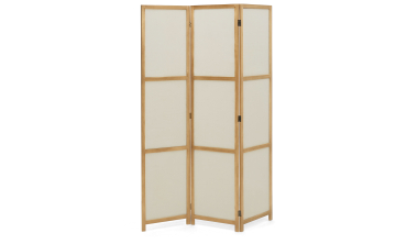 Paravent intérieur bois teinté tissu beige
