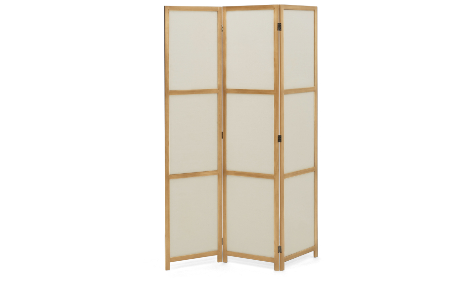 Paravent intérieur bois teinté tissu beige