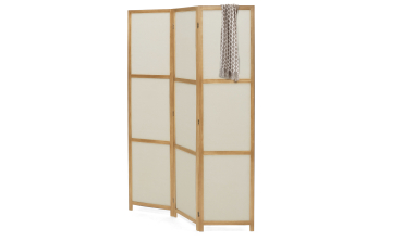 Paravent intérieur bois teinté tissu beige