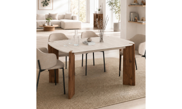 Table à manger extensible Stessie effet noyer et travertin 160-200cm