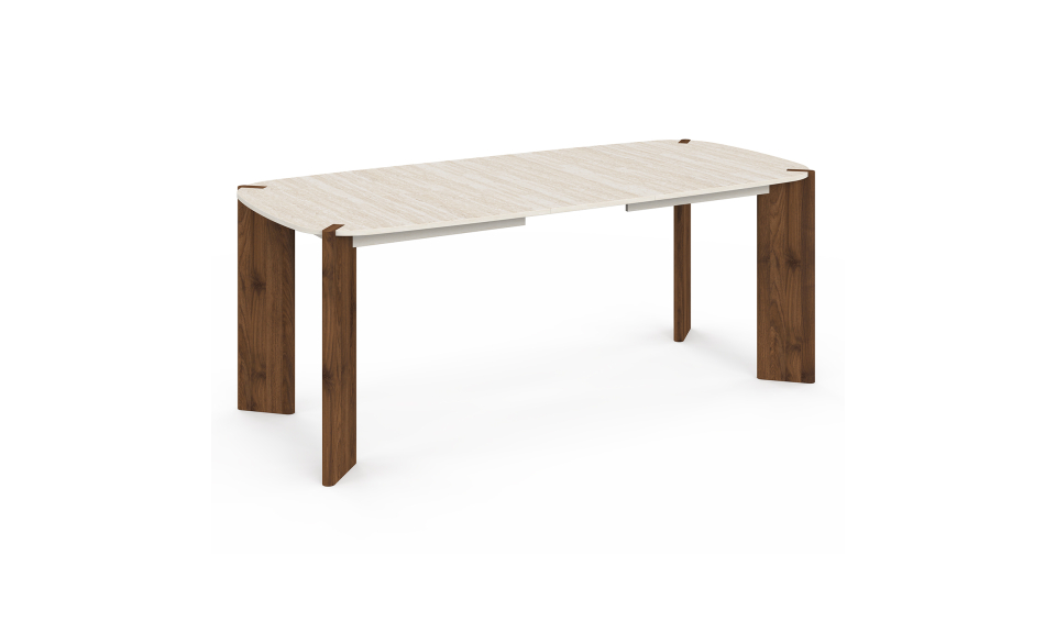 Table à manger extensible Stessie effet noyer et travertin 160-200cm