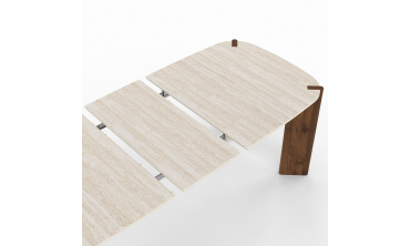 Table à manger extensible Stessie effet noyer et travertin 160-200cm