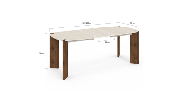 Table à manger extensible Stessie effet noyer et travertin 160-200cm