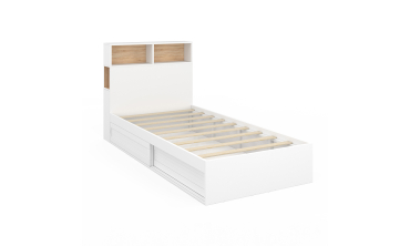 Lit simple Gaby avec rangements 90x190cm blanc bois