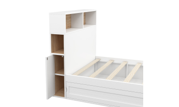Lit simple Gaby avec rangements 90x190cm blanc bois