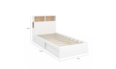 Lit simple Gaby avec rangements 90x190cm blanc bois