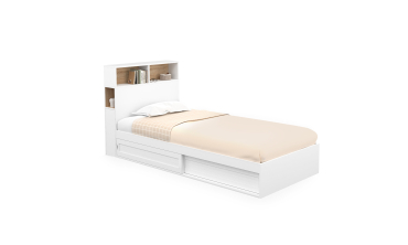 Lit simple Gaby avec rangements 90x190cm blanc bois
