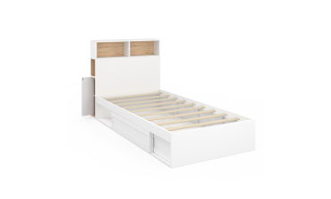 Lit simple Gaby avec rangements 90x190cm blanc bois