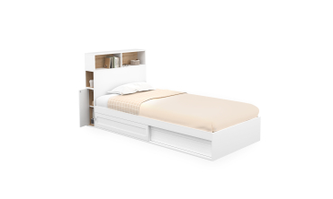 Lit simple Gaby avec rangements 90x190cm blanc bois
