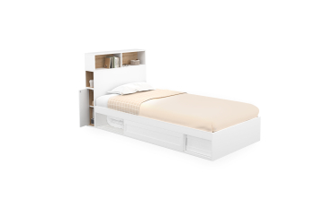 Lit simple Gaby avec rangements 90x190cm blanc bois