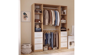 Dressing Uma double colonne 6 tiroirs bois et blanc