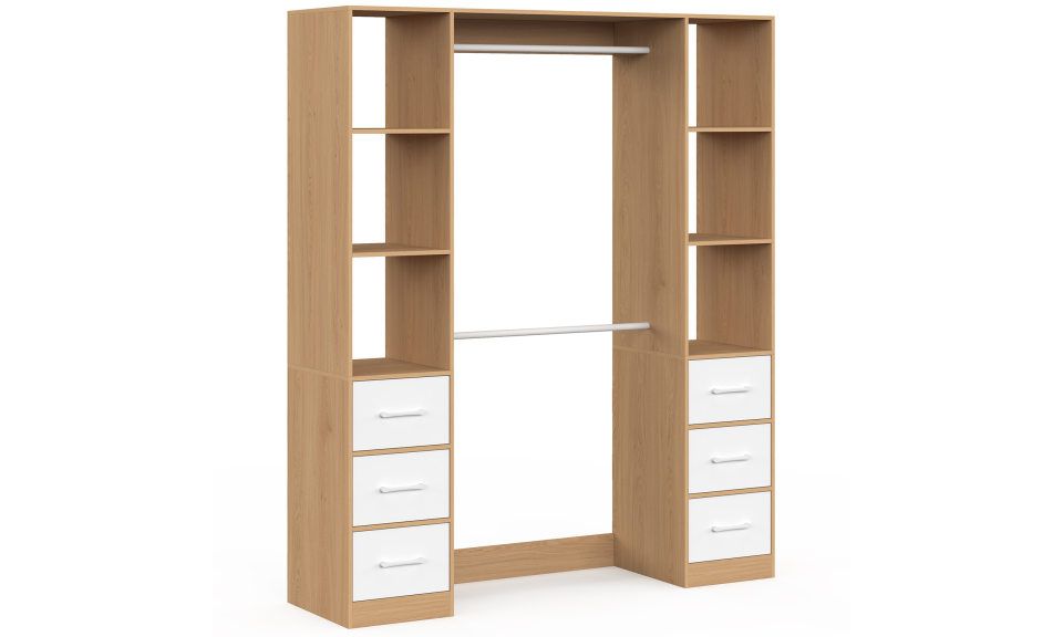 Dressing Uma double colonne 6 tiroirs bois et blanc