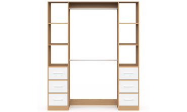 Dressing Uma double colonne 6 tiroirs bois et blanc