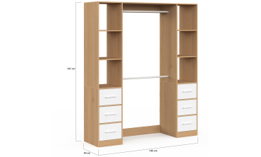 Dressing Uma double colonne 6 tiroirs bois et blanc