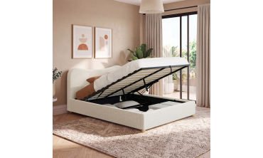 Lit coffre Samy 140x190cm bouclette blanche
