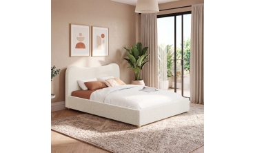Lit coffre Samy 140x190cm bouclette blanche