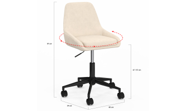 Fauteuil de bureau à roulettes Olivia velours crème