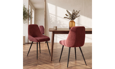 Chaises Olivia velours bordeaux pieds métal - lot de 4