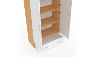Armoire Yulia 2 portes avec étagères effet hêtre et blanc