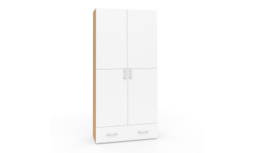 Armoire Yulia 2 portes avec étagères effet hêtre et blanc