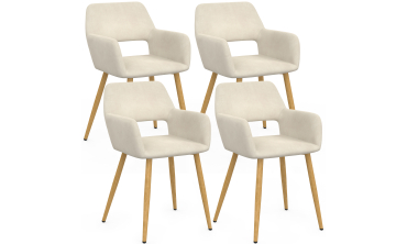Chaises Heidi velours beige pieds bois - lot de 4