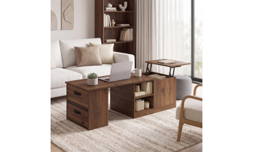 Table basse relevable extensible Helena effet noyer 100-160cm