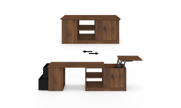 Table basse relevable extensible Helena effet noyer 100-160cm