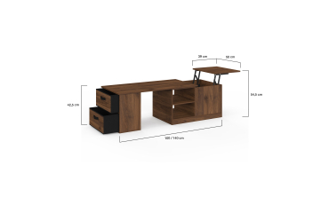 Table basse relevable extensible Helena effet noyer 100-160cm