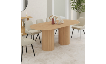 Table à manger extensible Albane 2 pieds pylône effet hêtre 160-200cm
