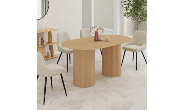Table à manger extensible Albane 2 pieds pylône effet hêtre 160-200cm