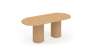 Table à manger extensible Albane 2 pieds pylône effet hêtre 160-200cm