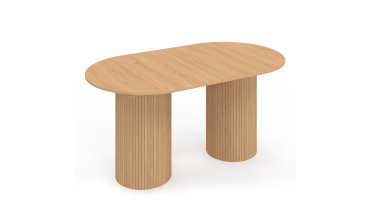 Table à manger extensible Albane 2 pieds pylône effet hêtre 160-200cm