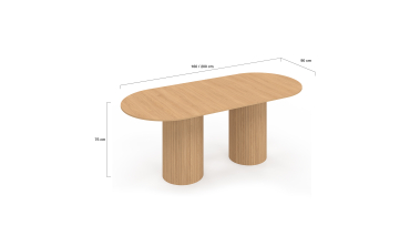 Table à manger extensible Albane 2 pieds pylône effet hêtre 160-200cm