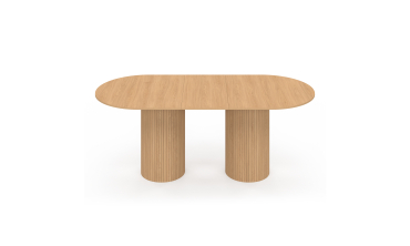 Table à manger extensible Albane 2 pieds pylône effet hêtre 160-200cm