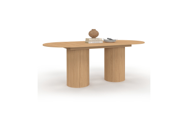 Table à manger extensible Albane 2 pieds pylône effet hêtre 160-200cm