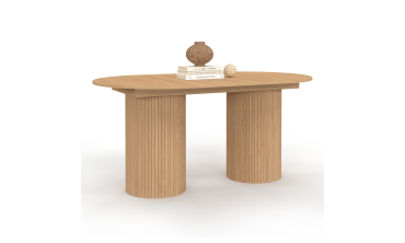 Table à manger extensible Albane 2 pieds pylône effet hêtre 160-200cm
