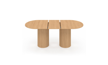 Table à manger extensible Albane 2 pieds pylône effet hêtre 160-200cm