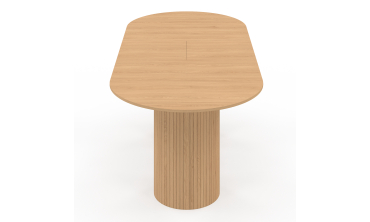 Table à manger extensible Albane 2 pieds pylône effet hêtre 160-200cm