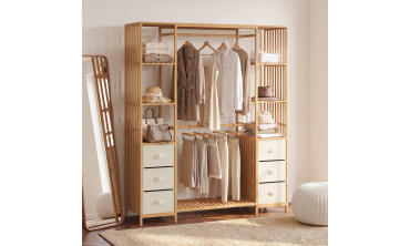 Dressing Maya bambou double penderie et double colonne avec tiroirs