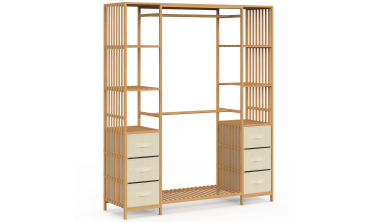 Dressing Maya bambou double penderie et double colonne avec tiroirs