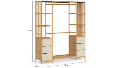 Dressing Maya bambou double penderie et double colonne avec tiroirs