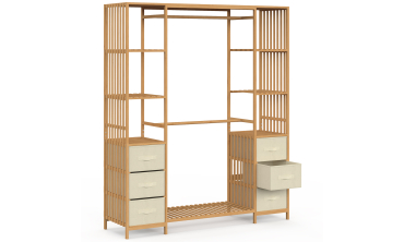 Dressing Maya bambou double penderie et double colonne avec tiroirs
