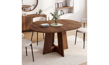 Table à manger ronde extensible Héloïse effet noyer Ø110-150cm