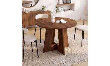 Table à manger ronde extensible Héloïse effet noyer Ø110-150cm