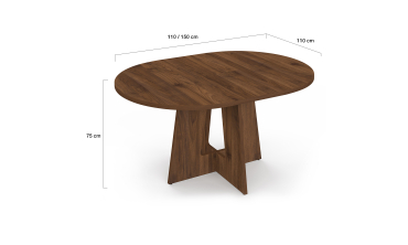 Table à manger ronde extensible Héloïse effet noyer Ø110-150cm