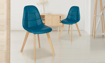 Chaises Rafaela en similicuir bleu canard et pieds bois - Lot de 2