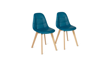 Chaises Rafaela en similicuir bleu canard et pieds bois - Lot de 2